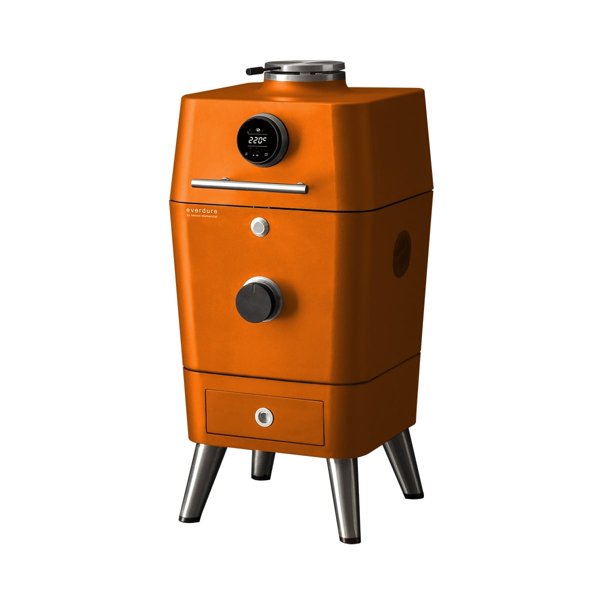 EVERDURE 4K EV30169 by Heston Blumenthal. Barbeque ξύλου και smoker με ηλεκτρονική έναυση (Orange). Κυκλική επιφάνεια ψησίματος με διάμετρο 42,5cm